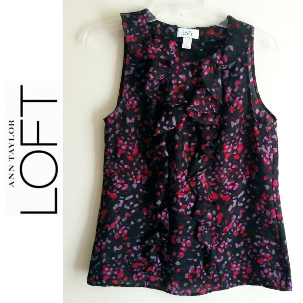LOFT Polka Dot Ruffle acollor Sleeveless Blouse - Picture 1 of 3